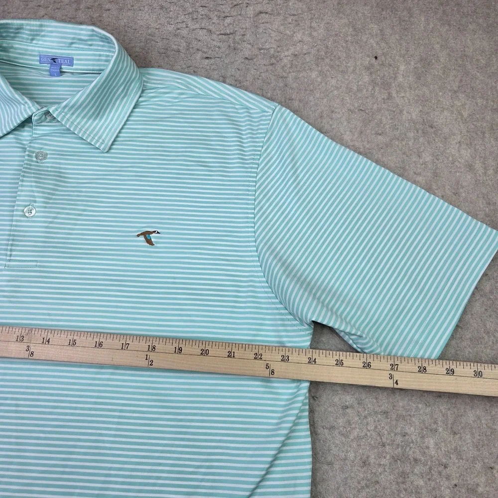 GenTeal Mens Performance Polo Shirt Mint Green White Striped Short Sleeve Size L